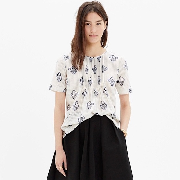 Madewell Tops - MADEWELL Pin Tuck Top in Floral Stamp Silk Blend